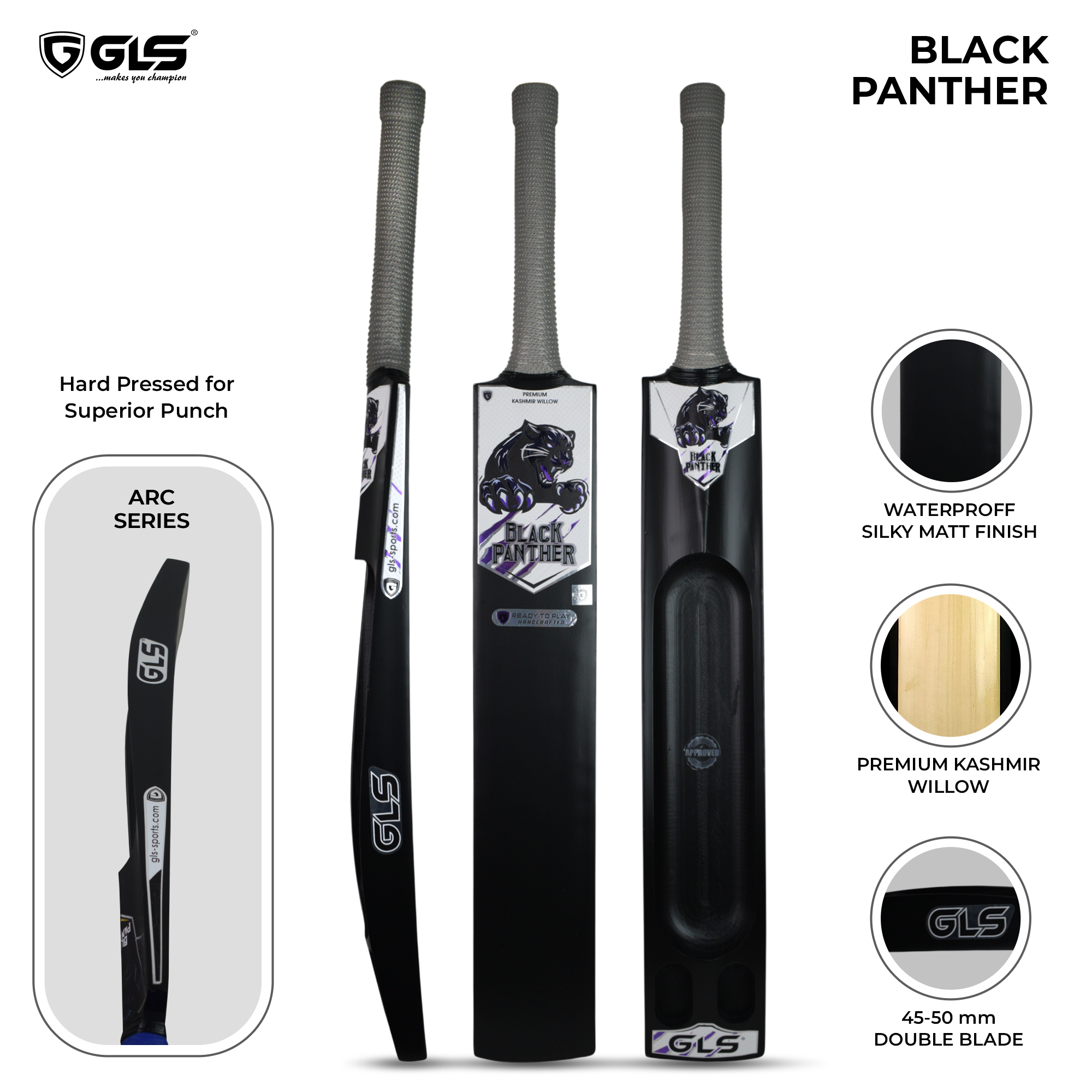 GLS Black Panther Kashmir Willow Scoop Bat For Hard Tennis Ball